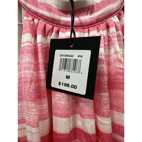 💗🤍 TRINA TURK Pink White Stripe Halter Zuri 2 Shift Ruffle Mini Dress‎ M = 6/8 - Picture 2 of 4